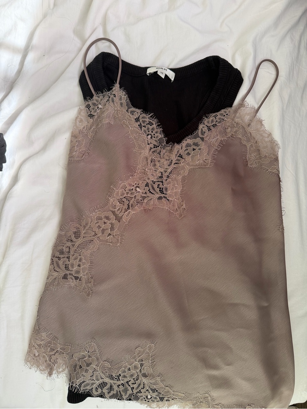 Zara Lace Trim Satin Cami Top in Dusty Taupe